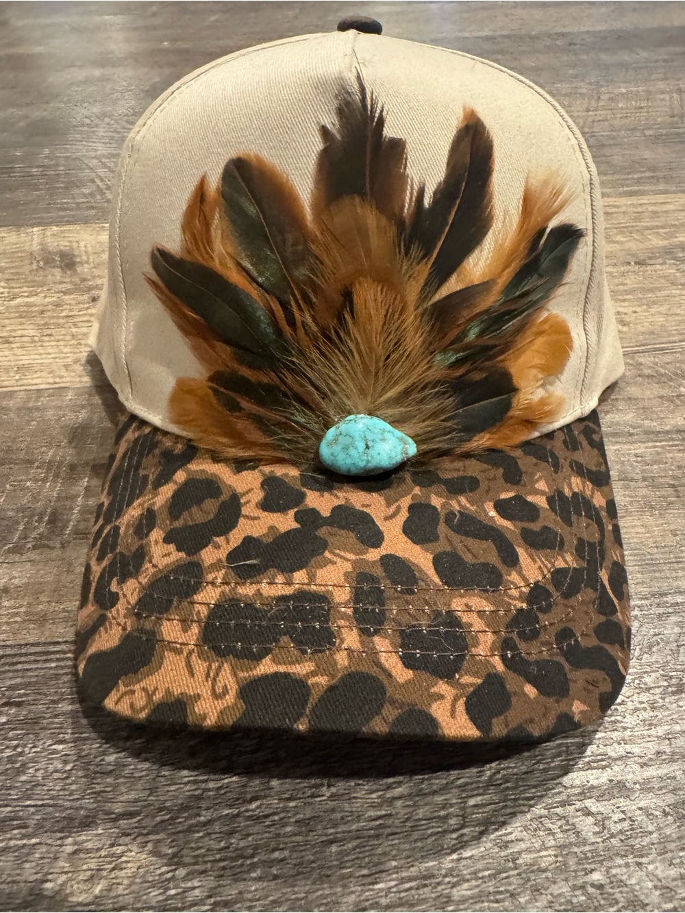 Handcrafted Feather & Turquoise Western Trucker Hat